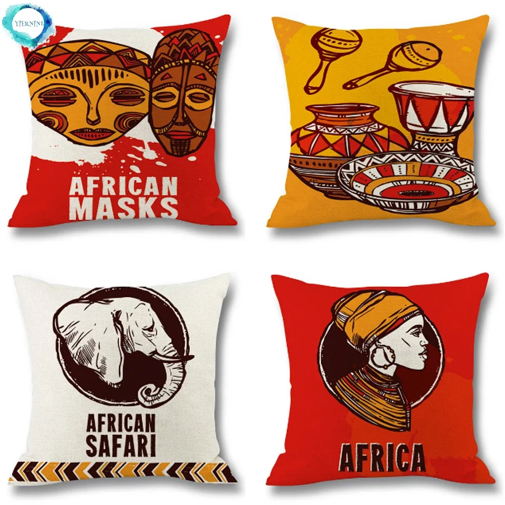 African Culture Tribe Style Cushion Cover Cotton Linen Decorative Pillowcase Retro Sofa Seat Pillow Covers Home Decor 45X45CM