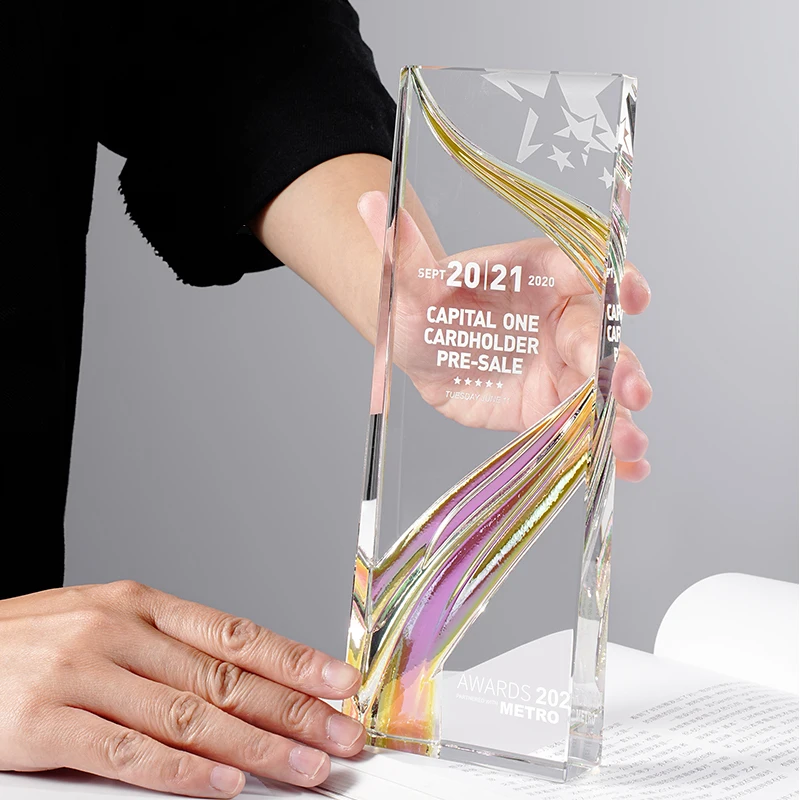 Customized Pentagram Crystal Trophy, Color Printing Prize Sports Movie Award Outstanding Employee Souvenir, Home Decoration, 1Pc