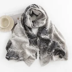 2024 New Street Style Snake Pattern Imitation Cashmere Scarf Women's Warmth Twill Temperament Short Tassel Shawl