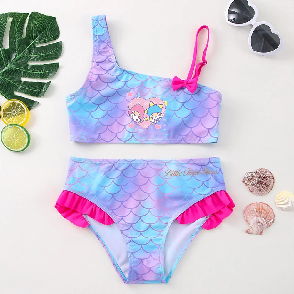 

Little Twin Stars Girls Swimsuit One-Piece Bathing Suits Children's Dresses Summer Swimwear Beach Suit Kids Wear Fashion Mermaid