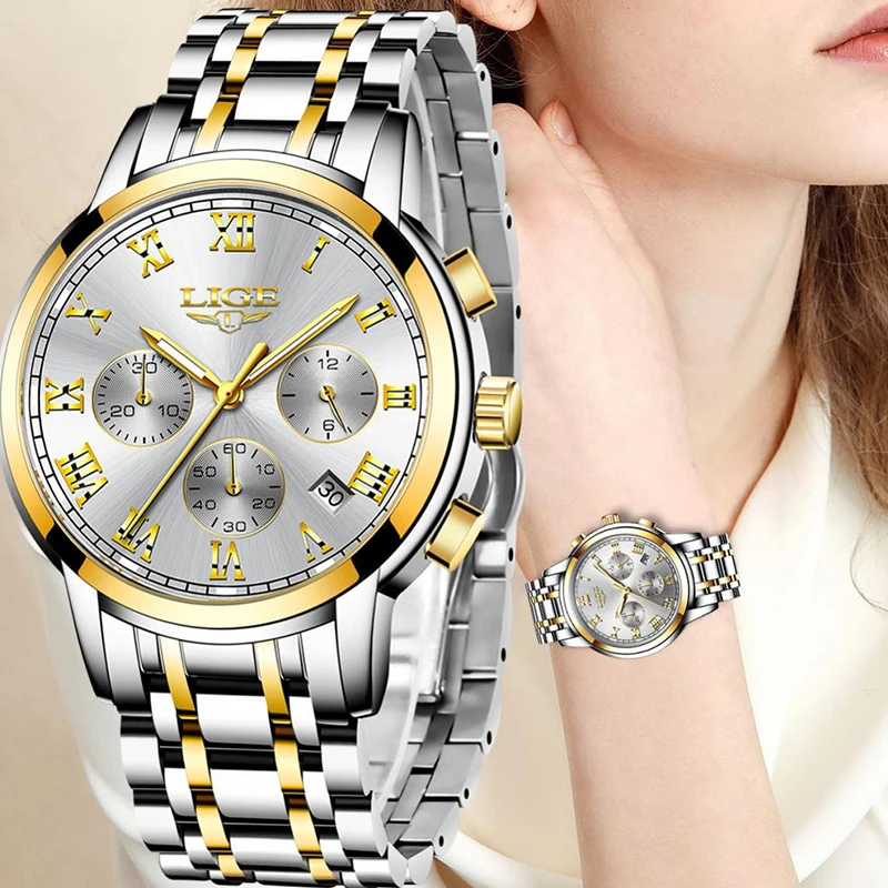 2024 LIGE Top Luxury Women Watch Luminous Date Waterproof Ladies Watches Bracelet Quartz Wristwatch For Women Relogios Feminino