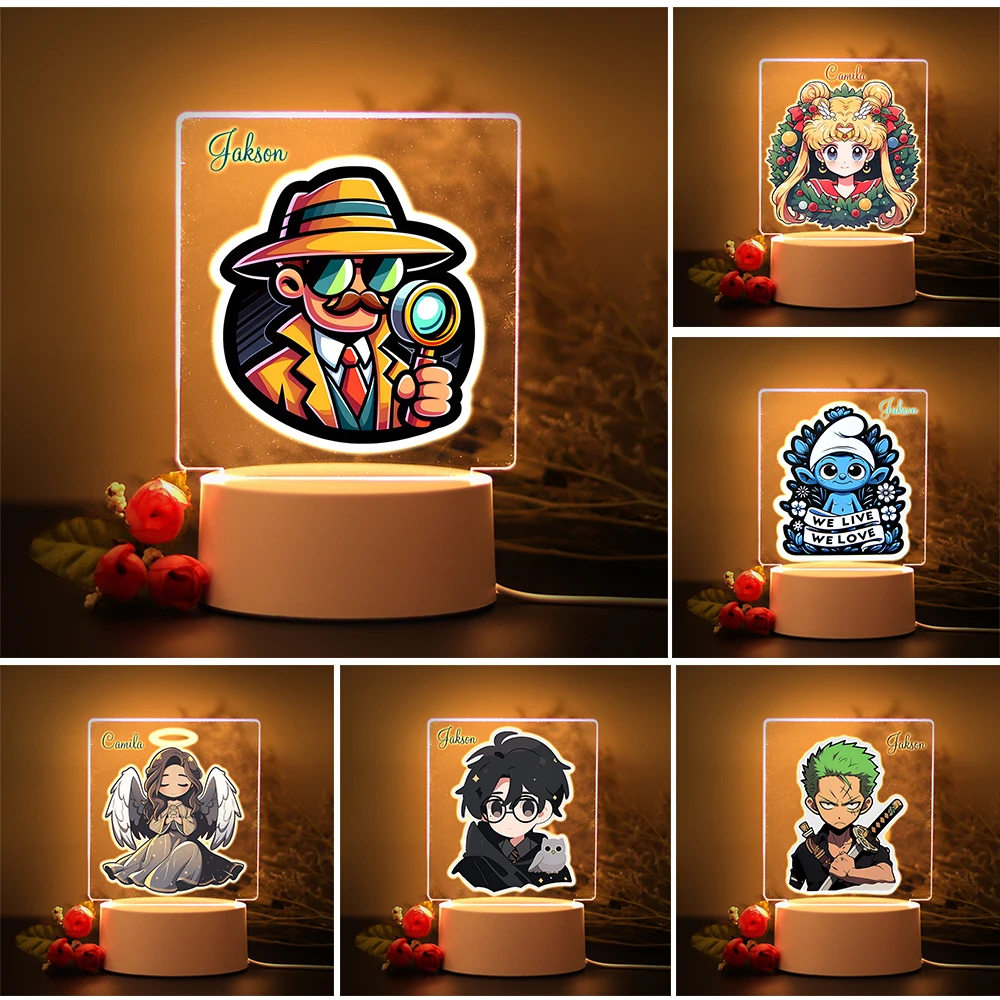 

Famous Cute Anime Girls Boys Sticker Custom Name LED Night Light As Home Table Lamp Decoration For Kids Childrens Birthday Gift