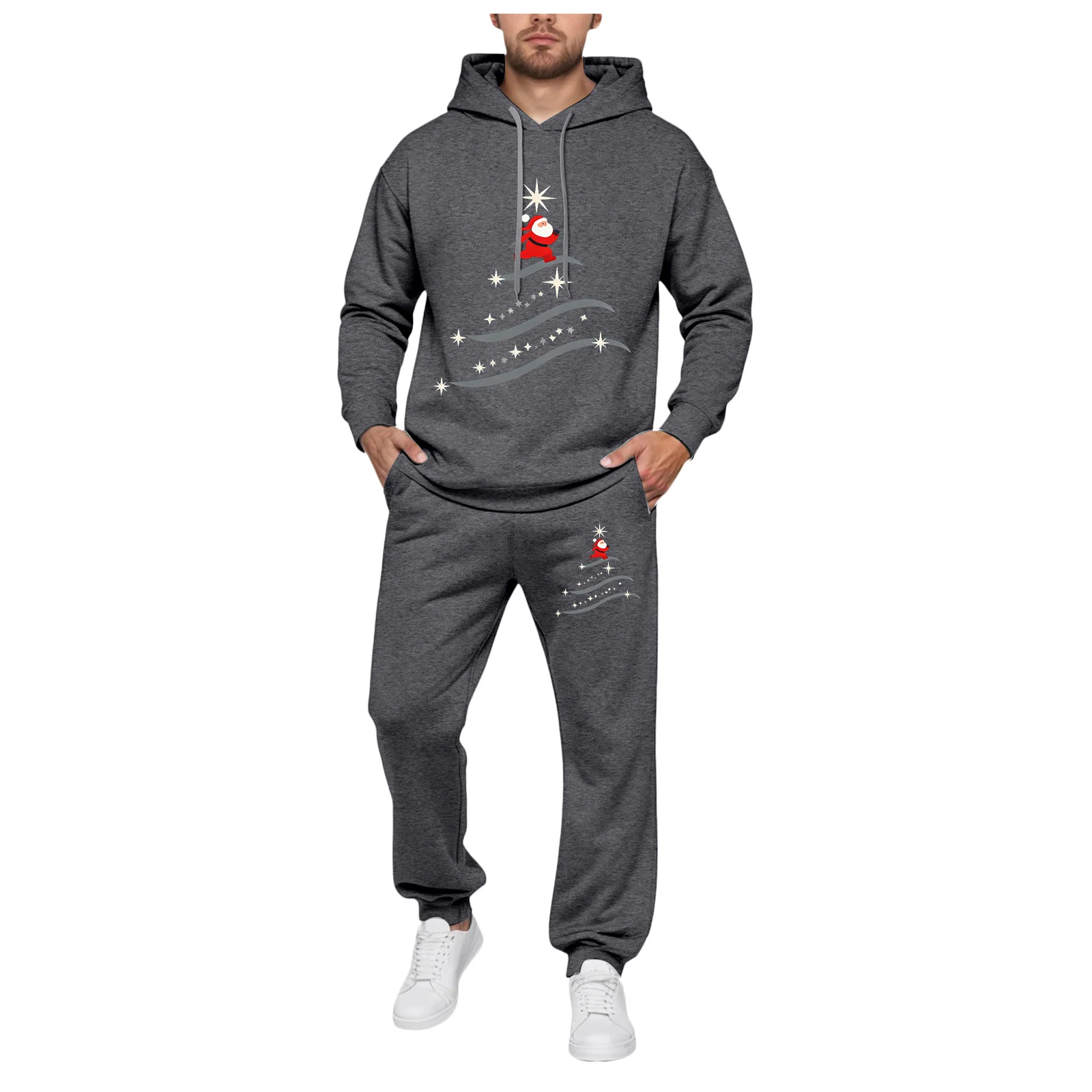 

Christmas Men's Hoodie Jogger Set Men's Fleece Lined Hooded Sweatshirt And Jogger Pants Set Family Matching Holiday Loungewear