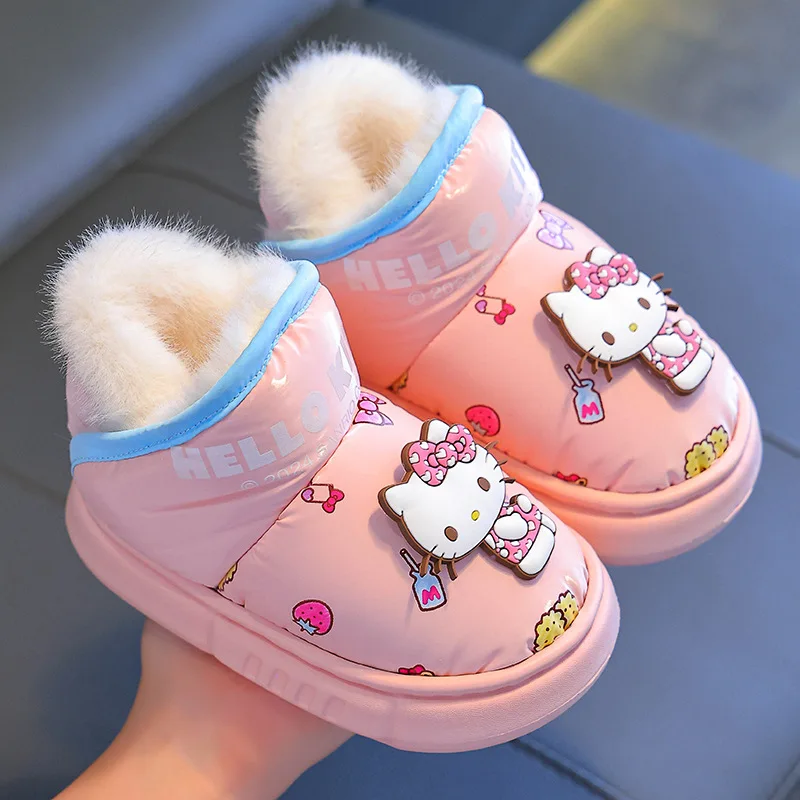 Kawaii Sanrioed Hello Kitty Kuromi Child Plush Slippers Anime Winter Cartoon Cotton Soft Bottom Anti Slip Warm Home Cotton Shoes