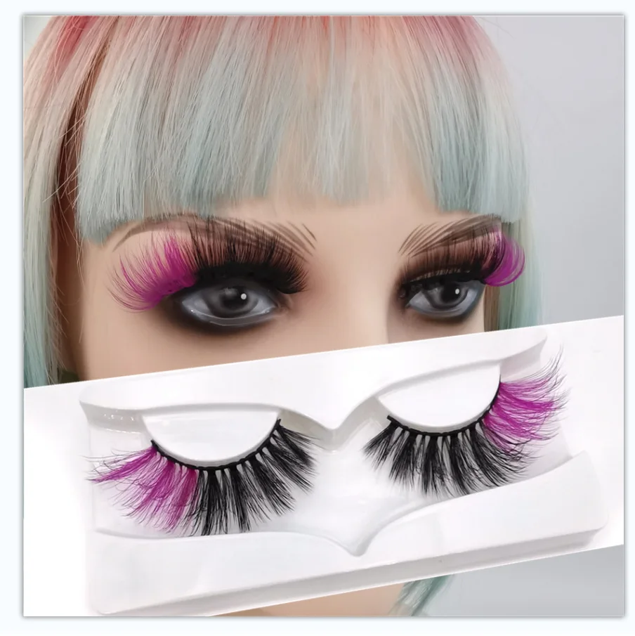 Newest 3D Mink Eyelashes Colorful 100% Mink Lashes Mix Color Pink Blue Red White False Eyelashes Fluffy Soft Cilias