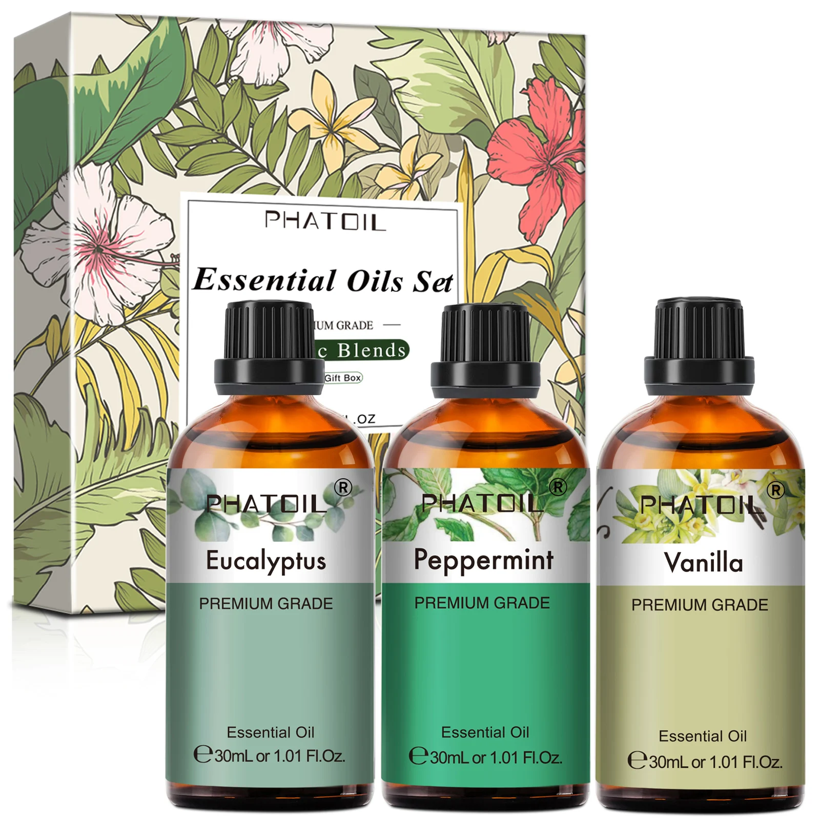 PHATOIL 3-teiliges Set Ätherischer Öle - 30ml Reine Natürliche Aromatherapie-Öle für Diffusor, DIY-Seifenherstellung & Raumduft