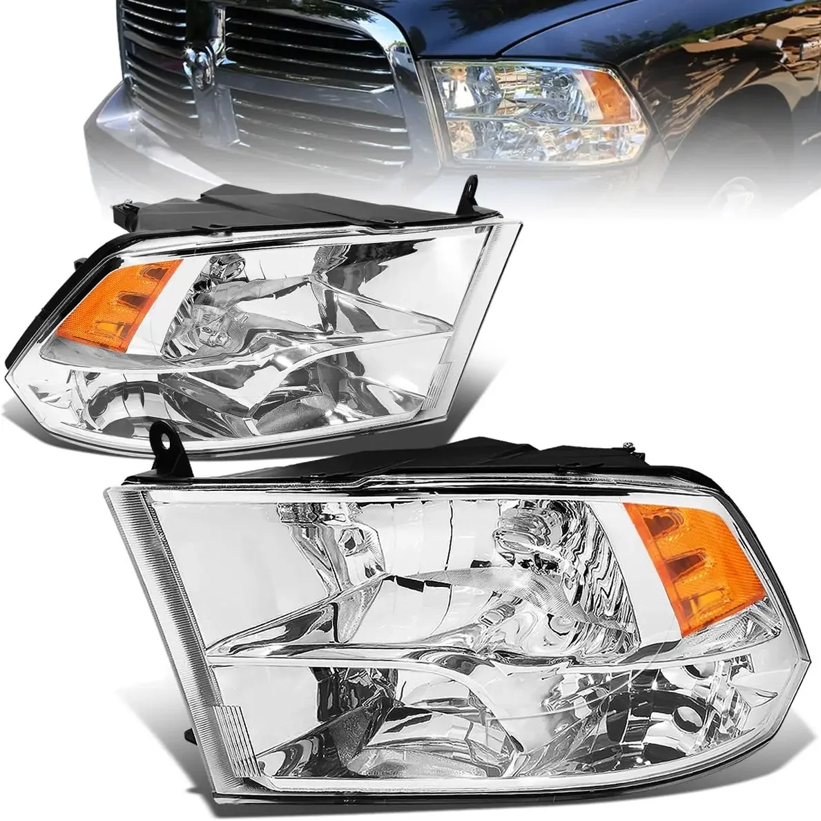 

Auto Dynasty Quad Halogen Headlights Assembly Compatible with Ram 1500-5500(New Body Style) 2009-2018，Driver and Passenger