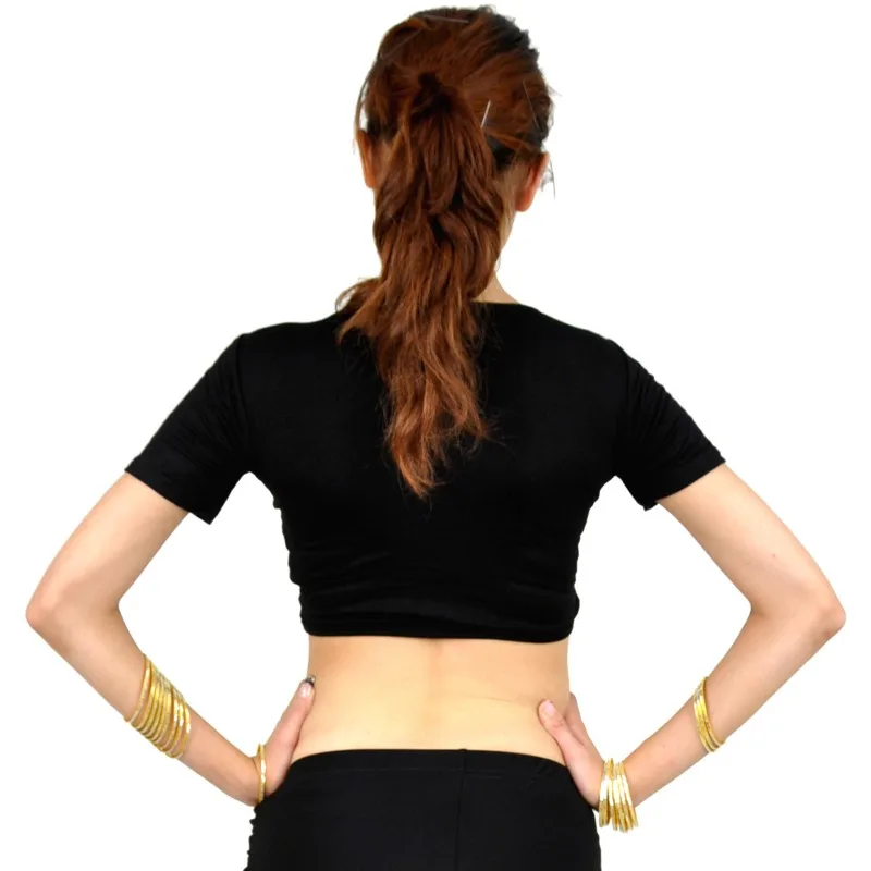 ที่กําหนดเองย่น V คอสั้นแขนสั้น Belly Dance เครื่องแต่งกายฝึกชุดแขนสั้นผ้าฝ้าย Bra Tops