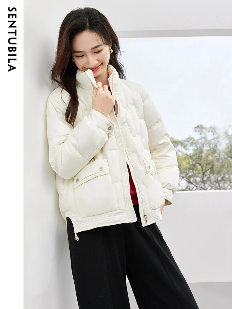 SENTUBILA Winter Puffer Jacket Women 2024 New Fashion Short Down Coat Female Duck Down Stand Collar Loose Warm Jacket W34Y50682