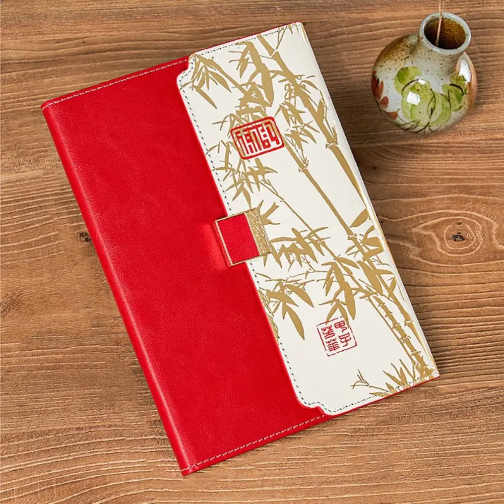 Stationery Vintage Leather Notebook Chinese Style Bamboo Leaf Pattern Diary Book Business A5 Note Pad Student