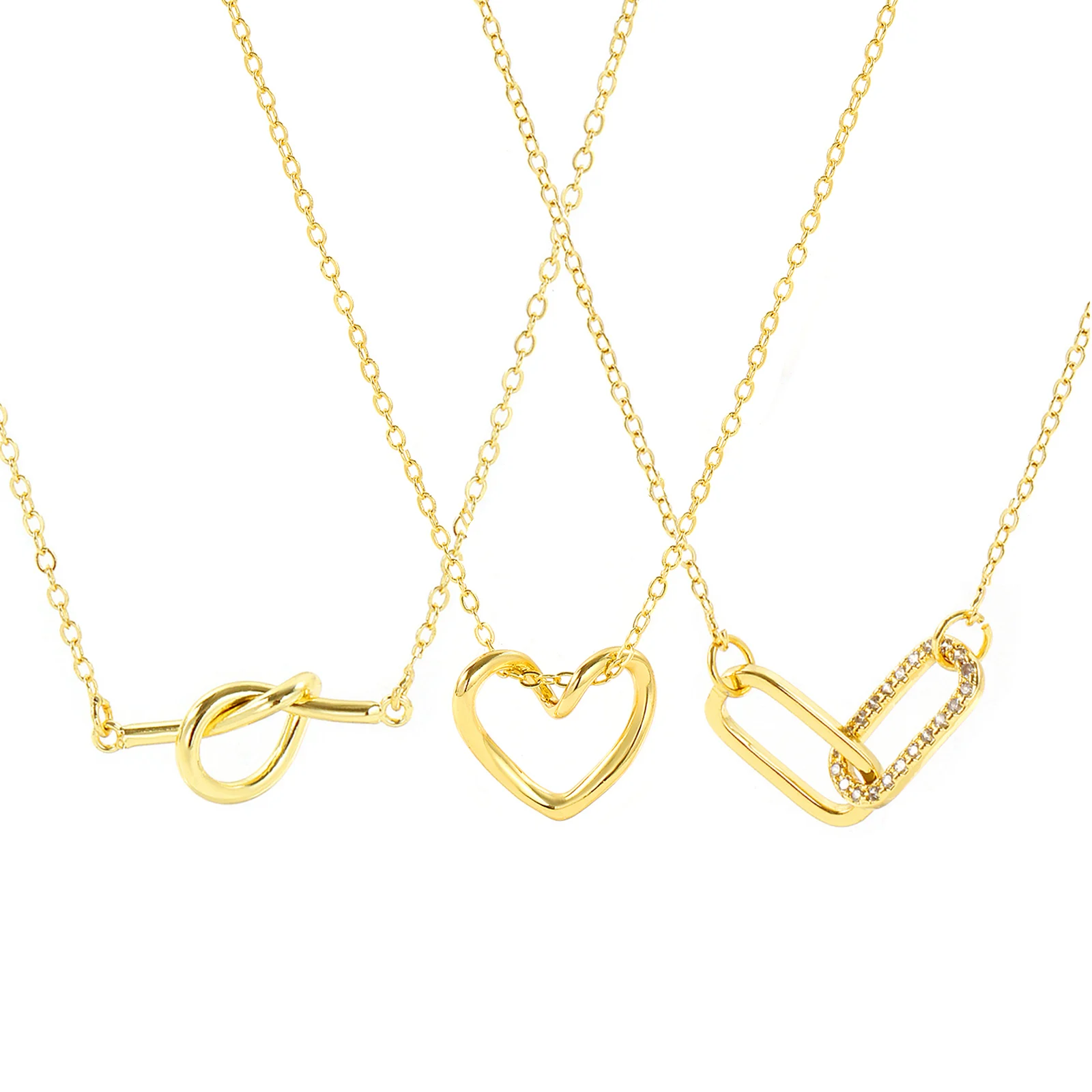 1pc Brass Link Cable Chains Necklace 18K Gold Plated Heart Pendant Charm Necklace For Women Valentine's Day Party Jewelry Gift