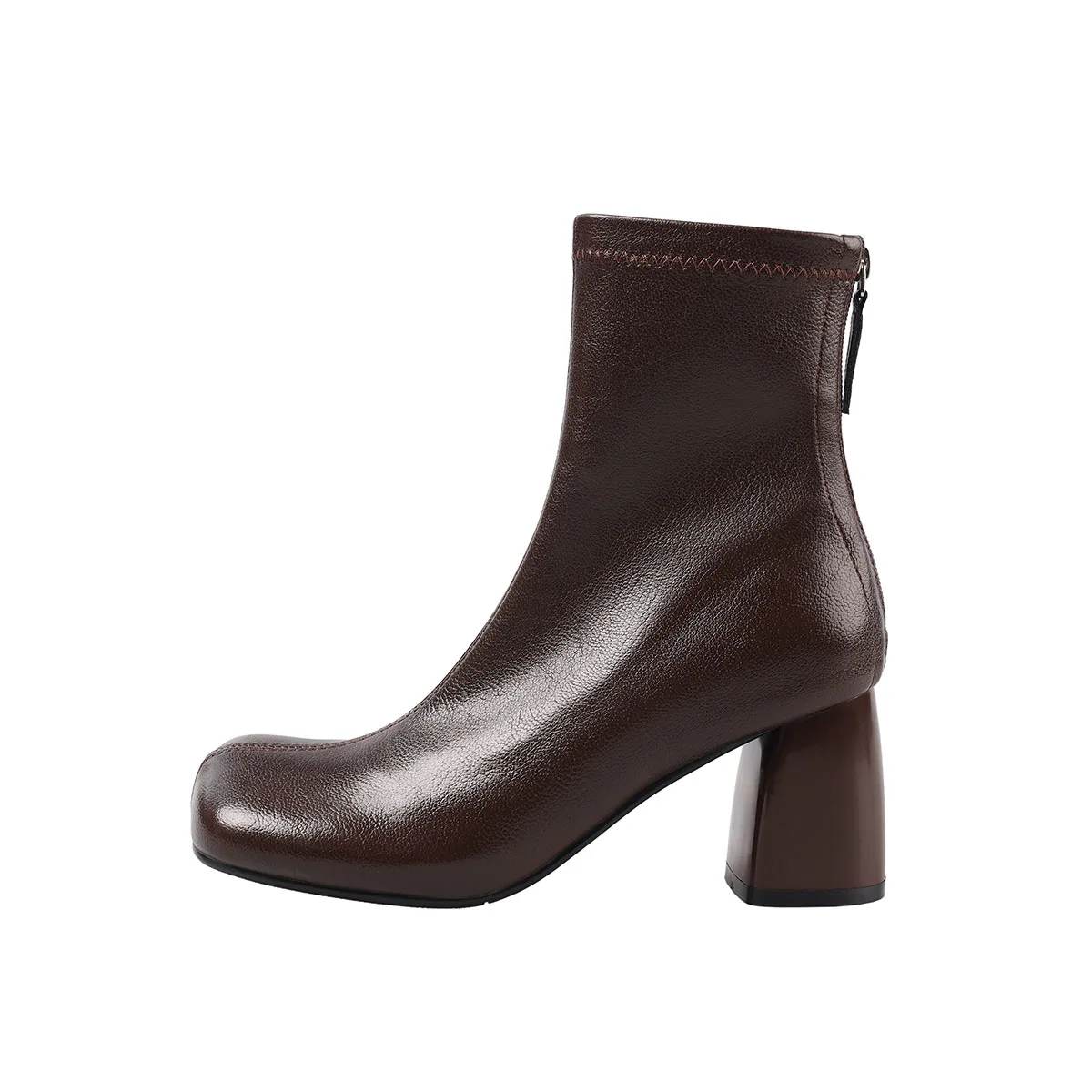 Arden Furtado otoño elástico PU tacones gruesos botas ajustadas punta cuadrada cremallera trasera bota corta botas de mujer de viaje de gran tamaño