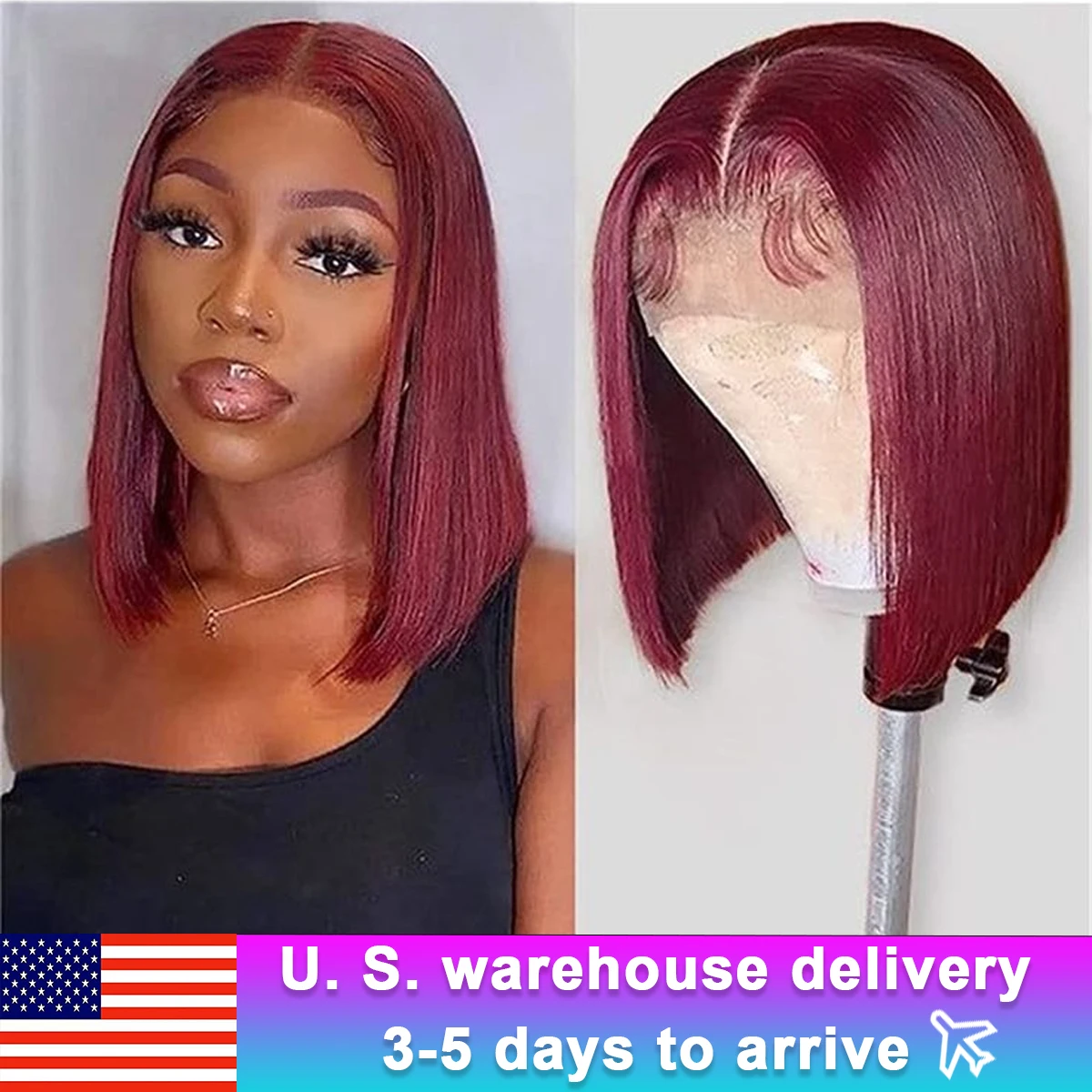 Beautiful Quality 99J Dark 13X4 13X6 Lace Frontal Wig Real Human Hair Wigs Thick Straight Wig Short Bob Style Lace Wig For Women