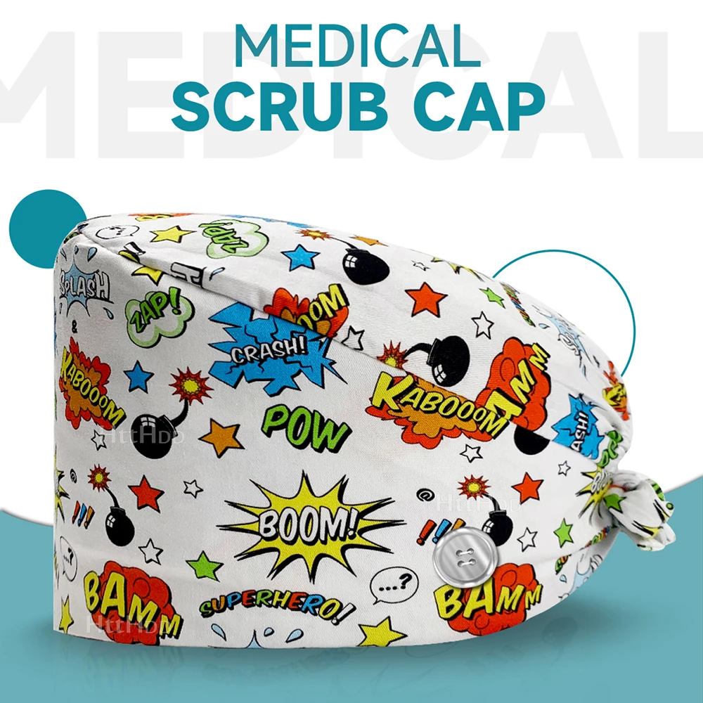 New Mens Scrub Adjustable with Buttons Hat Soft Nurse Hat Women Hospital Doctors Scrubs Cap Veterinary Medical Caps Surgical Hat