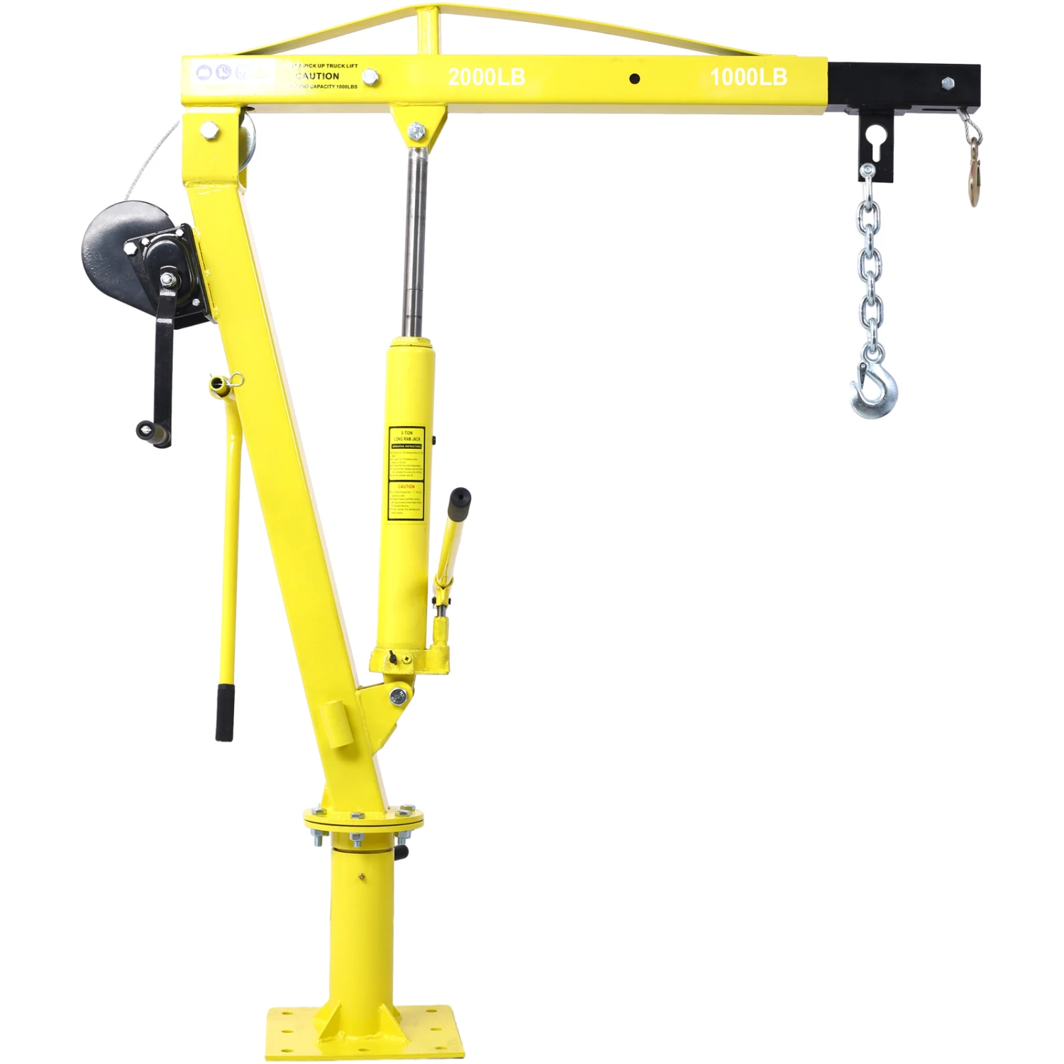 

Hydraulic Pickup Truck Crane with Hand Winch , Pickup Truck Bed Hoist Jib Crane- 2000-Lb. Capacity yellow