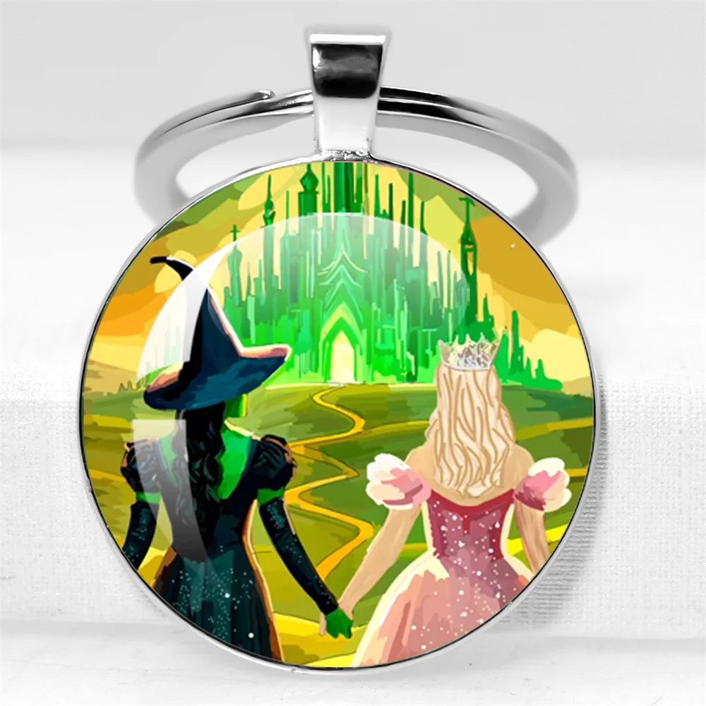 Movie Wicked Elphaba Linda Cosplay Car Keychains 25MM/30MM Glass Cabochon Pendant Accessories Keyring Prop Jewelry Couple Gift