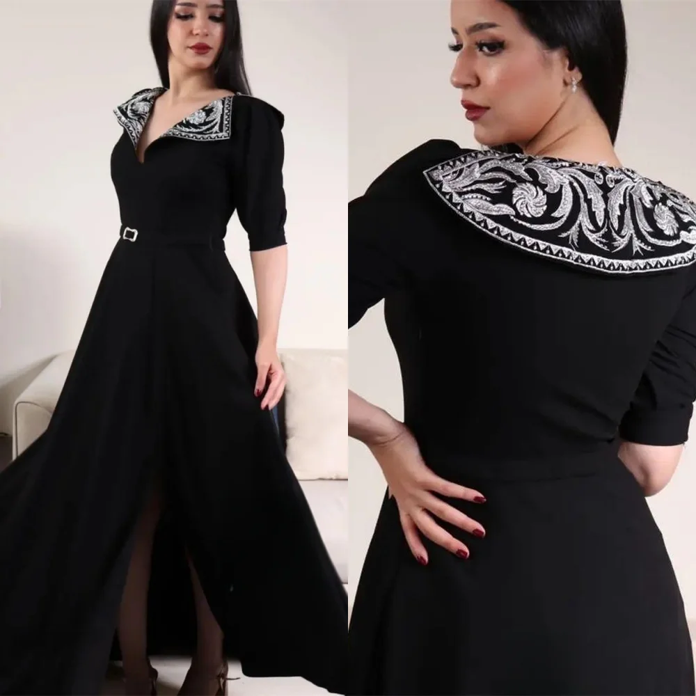 

High Quality Sexy V-neck A-line Embroidery Satin Formal Occasion Gown فستان سهرة نسائي فخمه 2023 קוקטייל שמלות