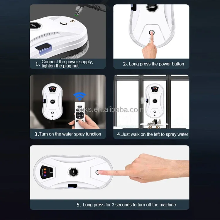 Penyedot debu jendela nirkabel, Robot pembersih jendela kaca dinding tanpa kabel dapat diisi ulang dengan semprotan otomatis