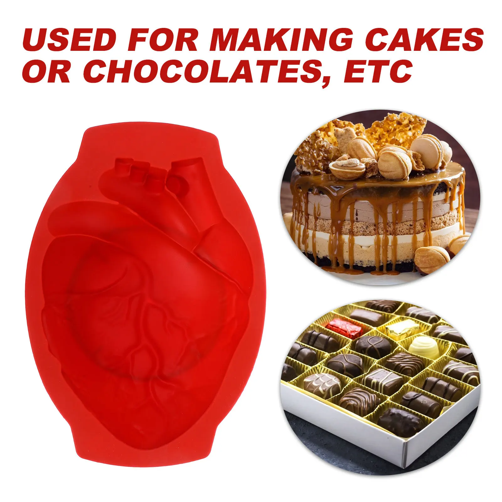 Molde de silicona para Chocolate con forma de corazón, molde antiadherente reutilizable para hornear para pastel, Fondant, postre, fiesta de Halloween