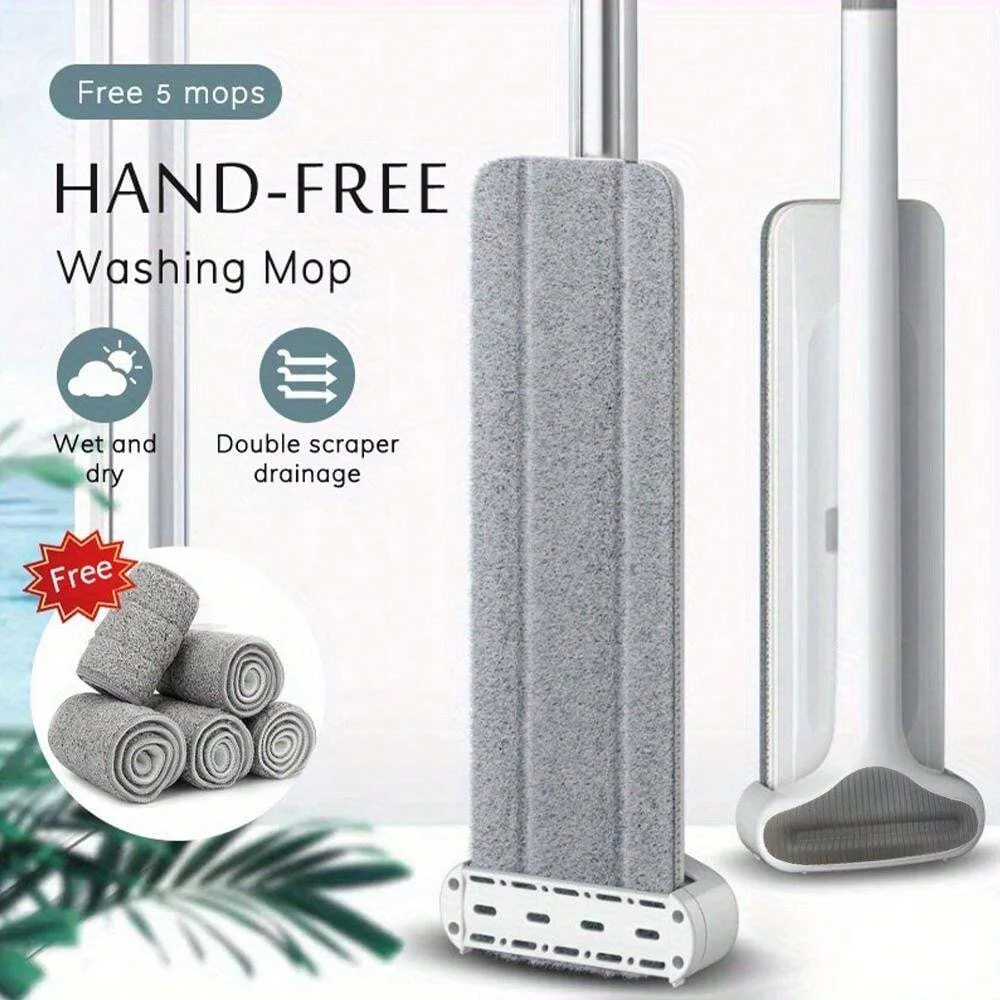 Microfiber Mop Large Flat Floor Mops with 6 Washable Mop Pads 360 ° Rotating Self Wringing Wet and Dust Mop Cleaning System