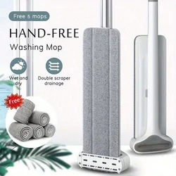 Microfiber Mop Large Flat Floor Mops with 6 Washable Mop Pads 360 ° Rotating Self Wringing Wet and Dust Mop Cleaning System