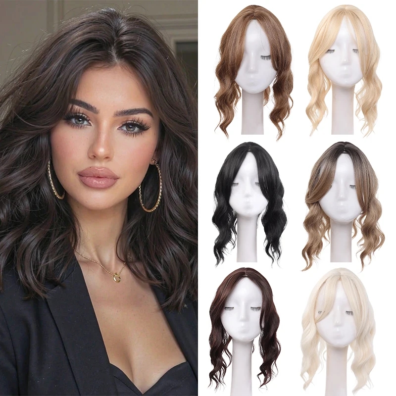 

High Quality Synthetic Water Wave Wig Topper, Middle Part With Natural Shine, Easy To Apply For Quick Volume Boost.