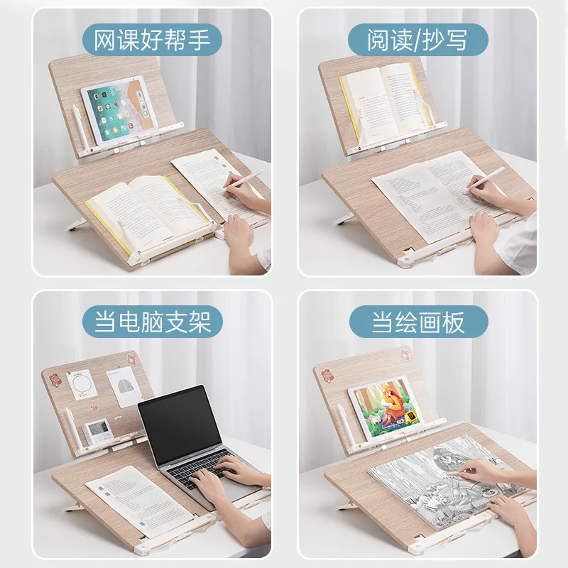 Bamboo Desktop Bookshelf Book Holder for Student Learning Writing Reading Portable Folding Study Desk Table