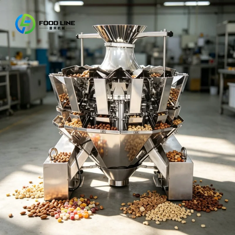 Customized Commercial 10/14 Heads Multihead Weigher Automatic Food Weighing Packing Machine for Snack Granule Packaging