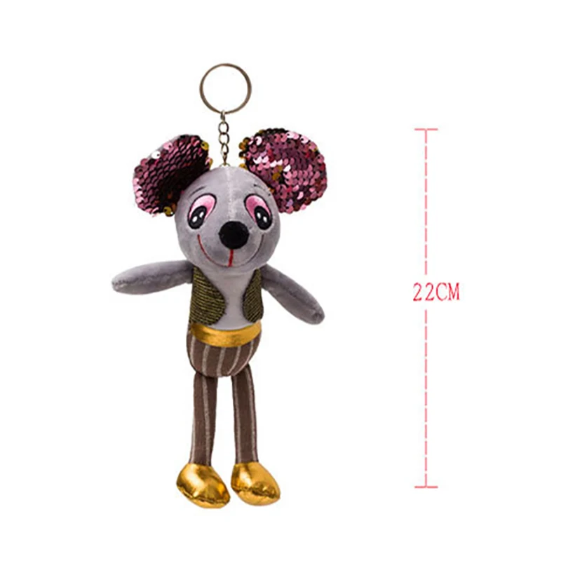 22cm New Kawaii Sequined Mouse Plush Toy Cute Cartoon Elf Mouse Soft Stuffed Animal Pendant Doll Key Chain Girl Gift