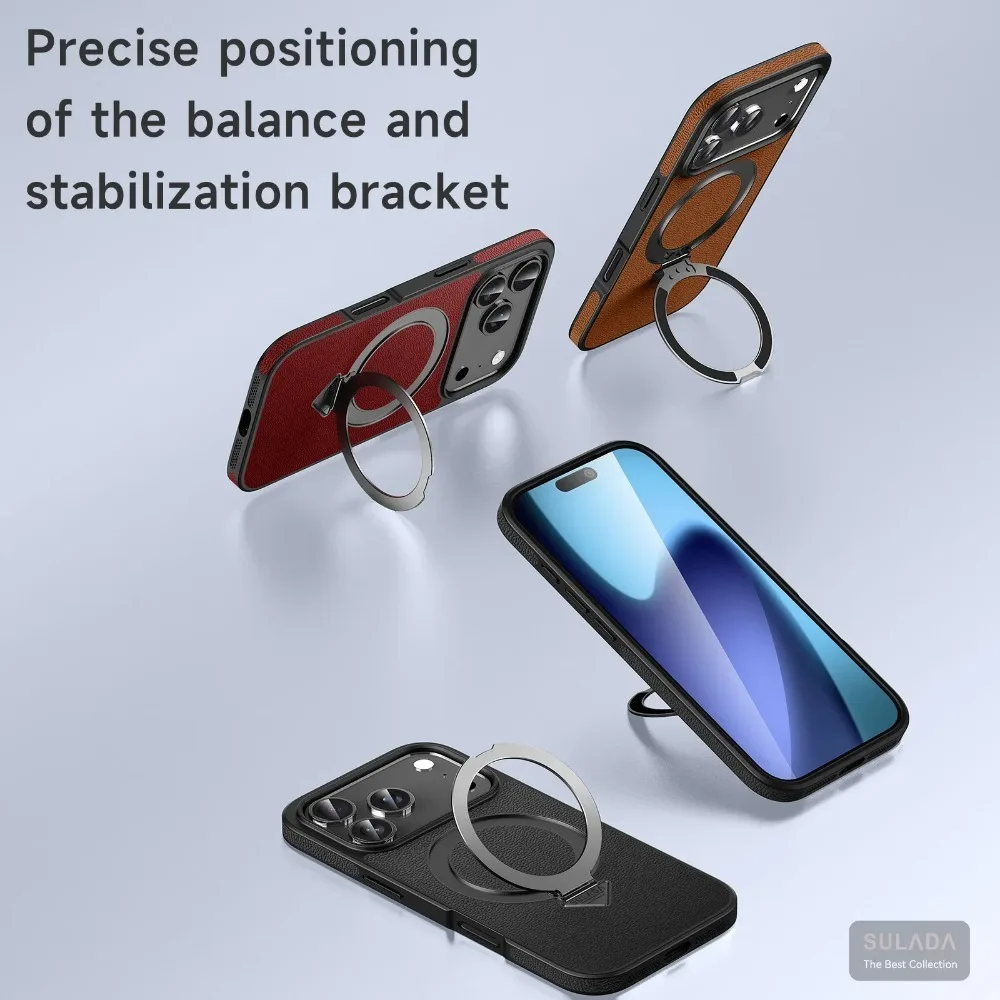 غطاء حماية للشحن اللاسلكي بحامل مغناطيسي فاخر لهاتف IPhone17 Air Pro Max حافظة جلدية أصلية تعمل باللمس #3