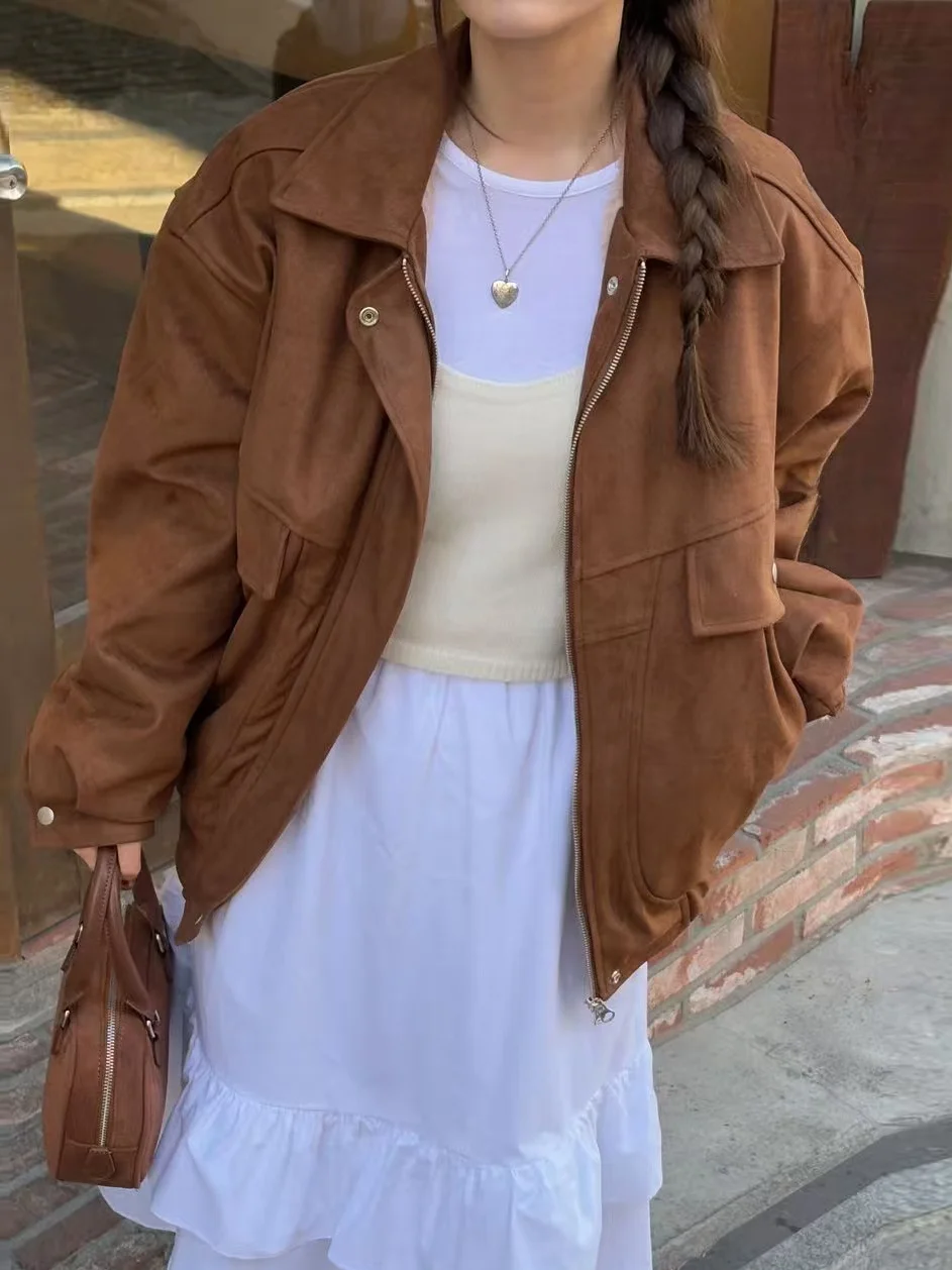 المرأة الجلد المدبوغ Jaet الخريف الشتاء الدفء Aosphere تحسس Fce اصطف دراجة نارية الشارع Sle فضفاضة تناسب الكورية Faion #1