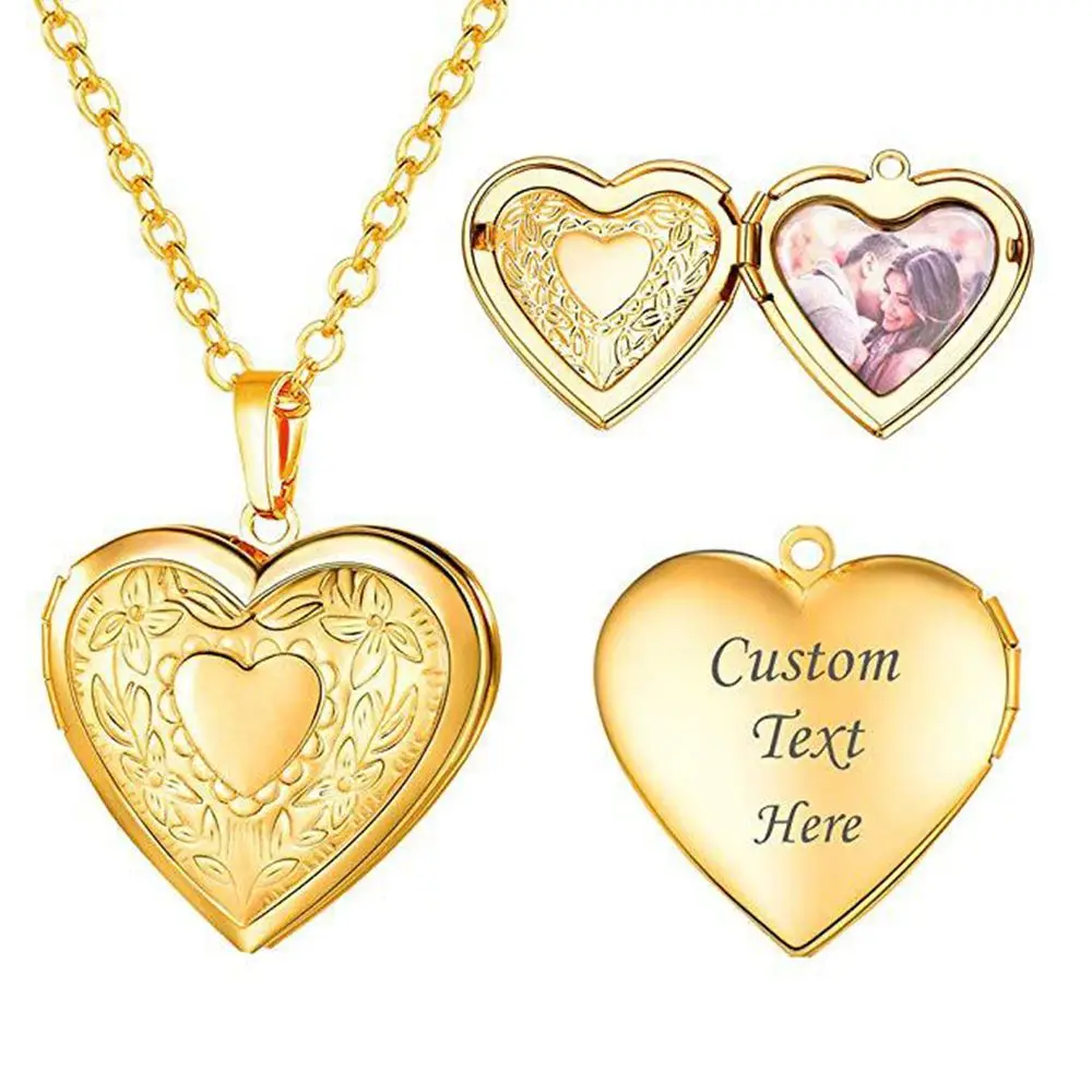 Exquisite Heart Shaped Photo Picture Locket Necklace Fashion Men Women Jewelry Titanium Steel Lover Gifts Couples Necklace