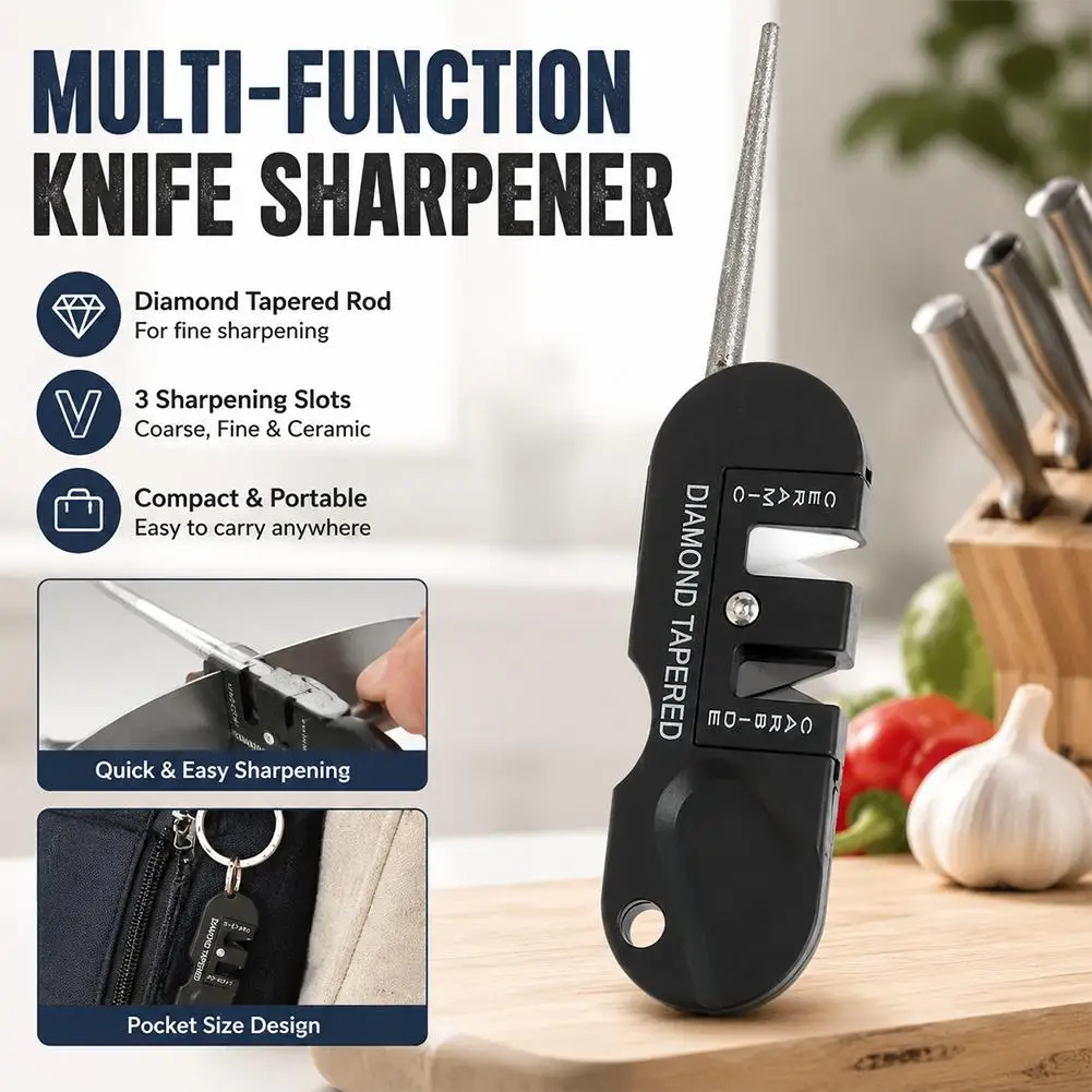4-in-1 Portable Knife Sharpener, Multifunctional EDC Grinding Tool for Camping, Kitchen & Outdoor Survival, Lightweight