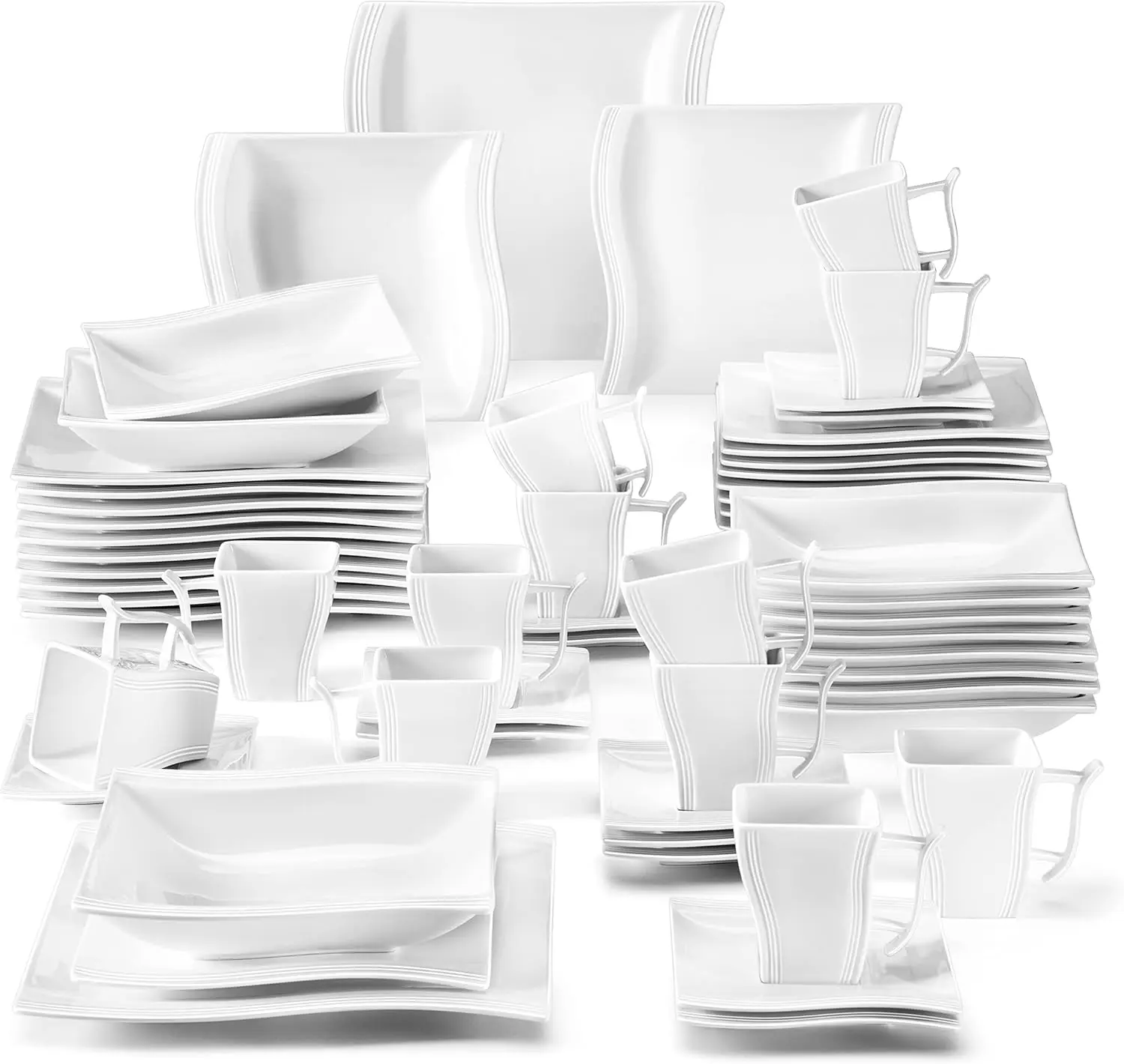 Ivory White Dinnerware Sets, 60 Piece Kitchen Plates and Bowls Sets for 12, Porcelain Dish Set with Dinner Plates Set, Cups