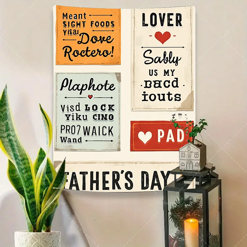 قطعة واحدة من نسيج الحائط "نسيج حائط لعيد الأب على الطراز القديم - ديكور منزلي للطباعة العتيقة"