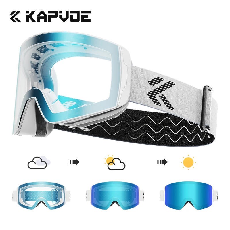 Kapvoe Gold Photochromic Snow Goggles Magnetic Anti-Fog Lenses UV400 Protection Men Women Ski Goggles Winter Snowbike Eyewear