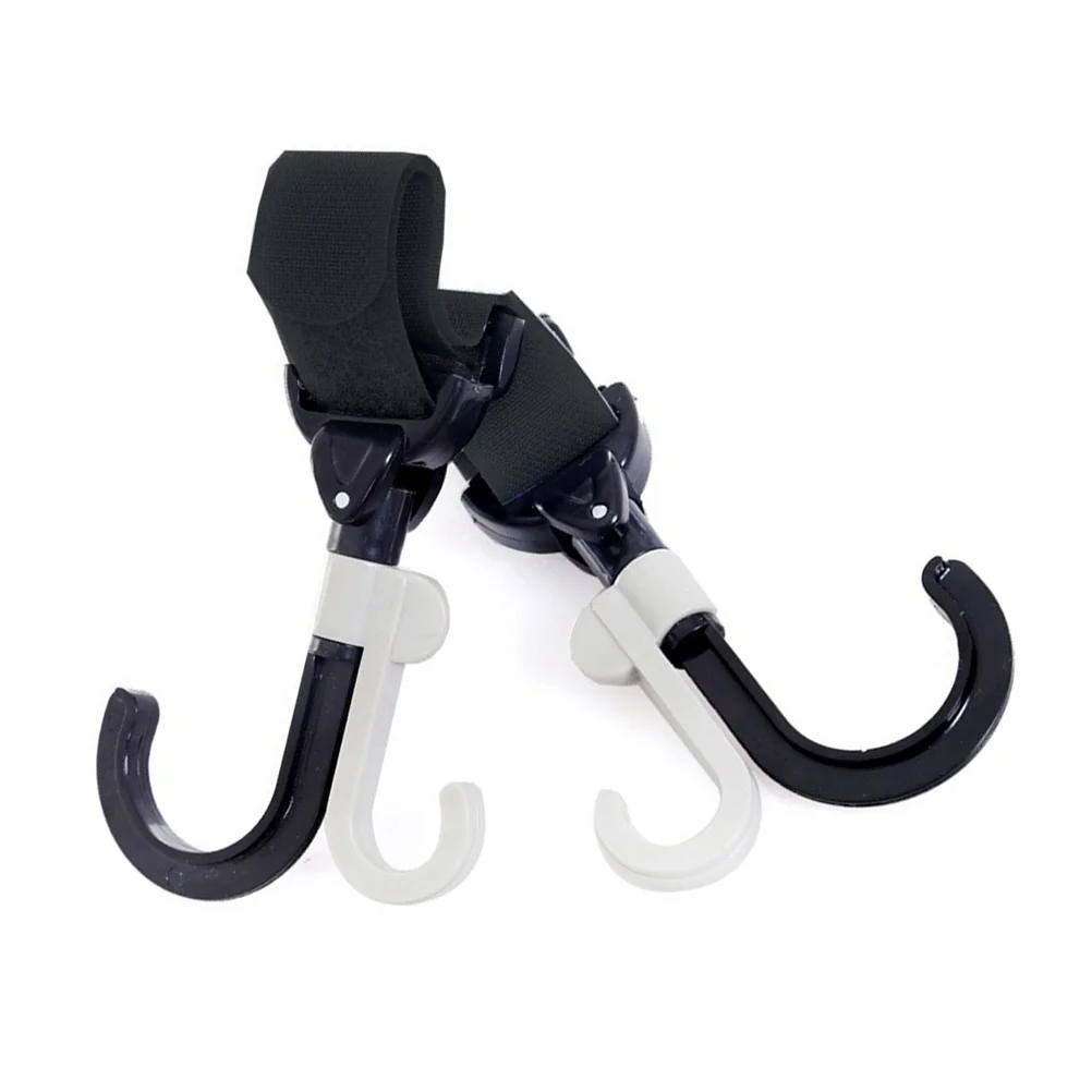 Ganchos para cochecito de bebé, Clips de bucle, correa ajustable, transporte de pañales, comestibles, silla de ruedas, colgador de Buggy, negro y gris, 2 uds.