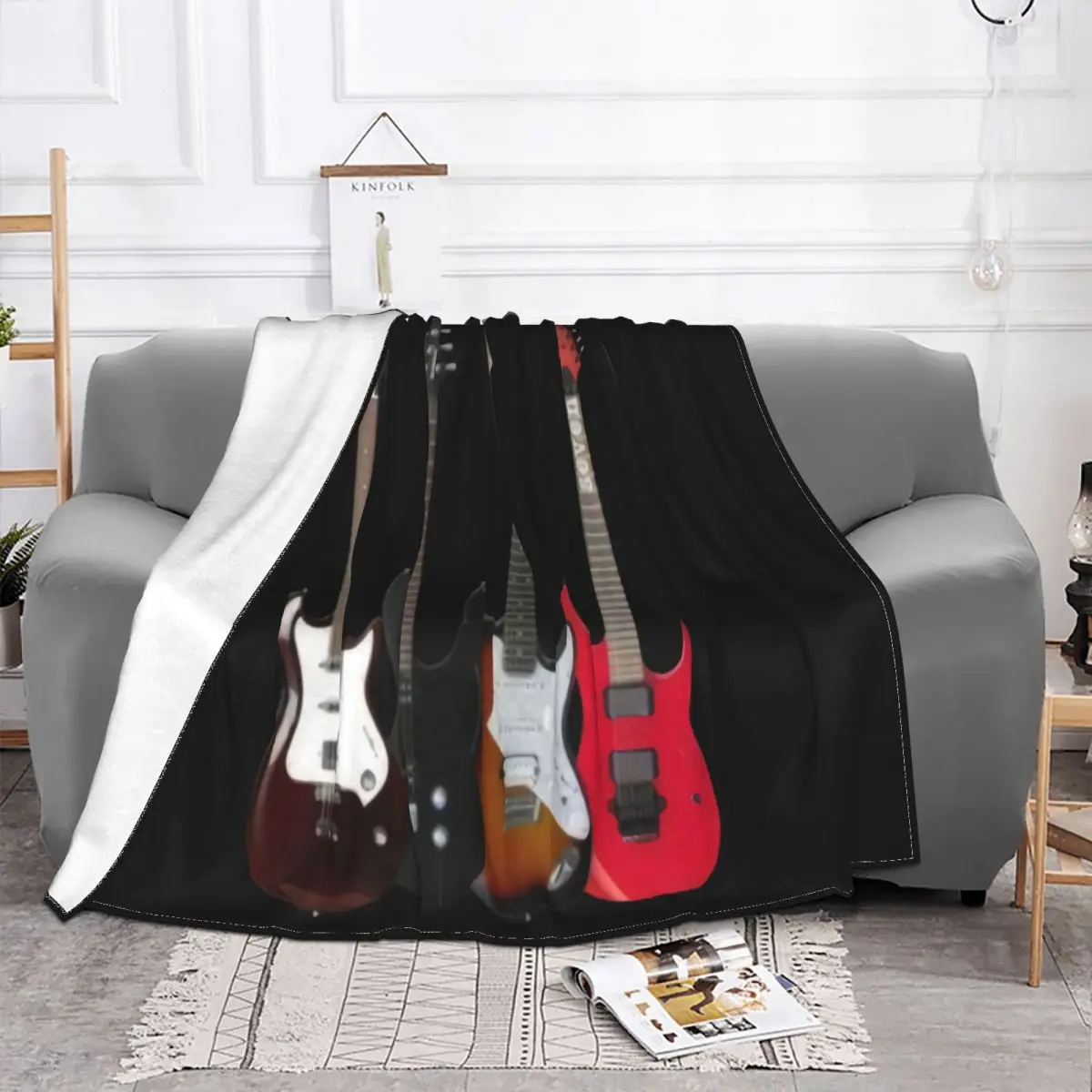 Four Electric Guitar Music Instrument Youth Street Style 2021 Summer Style Leisure More Size Male Good Quality Throw Blanket