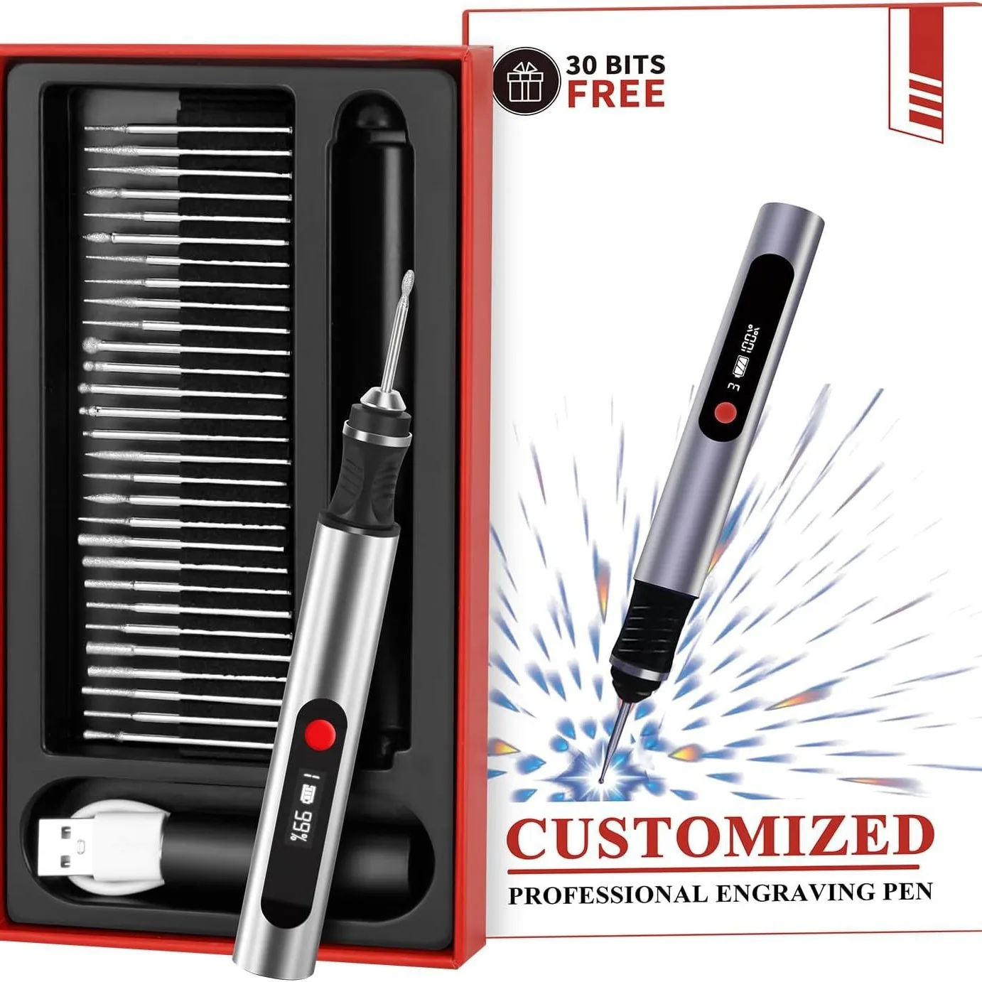 

3-speed Electric Engraving Pen Kit USB Cordless Electric Polisher Lithium Battery Carving Pen for Metal Glass Nail