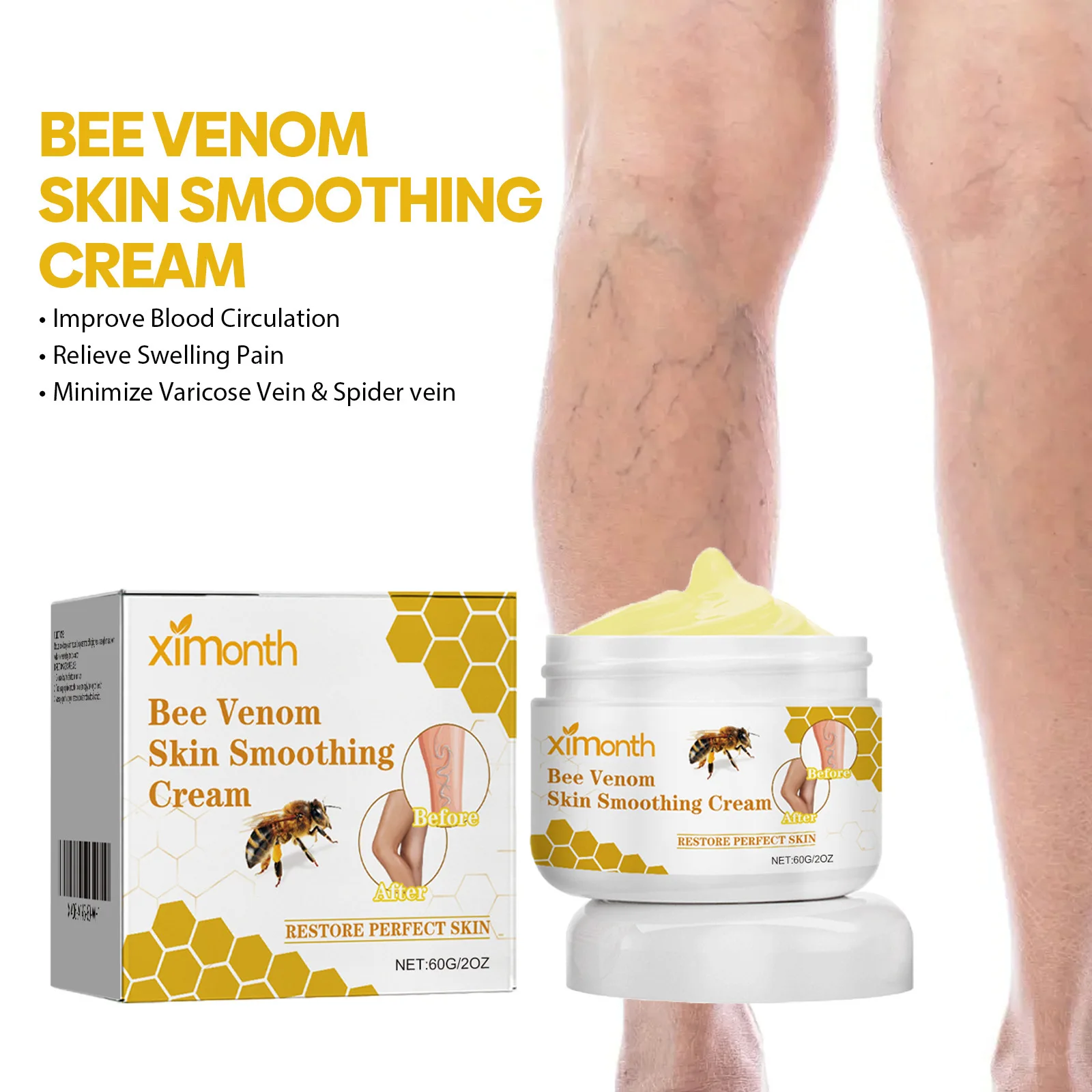 Bee Venom Varicose Vein Smooth Cream Effective Relieve Leg Spider Pain Vasculitis Phlebitis Swelling Repair Ointment Health Care