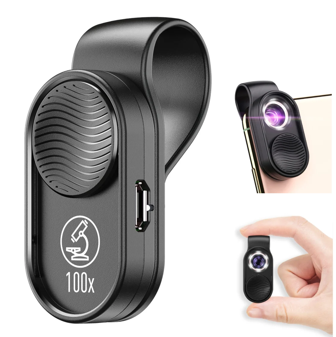 100x Smart Phone Microscope Digital Camera Lens Jewelry Detector HD Loupe with LED Light Free APP for Lab Student Education