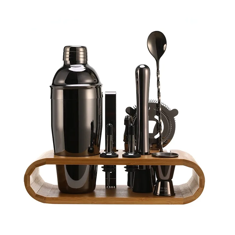For Stainless Steel Bartending 10-piece Set of Tools, Oval Wooden Frame Base 750ML Bartending Set