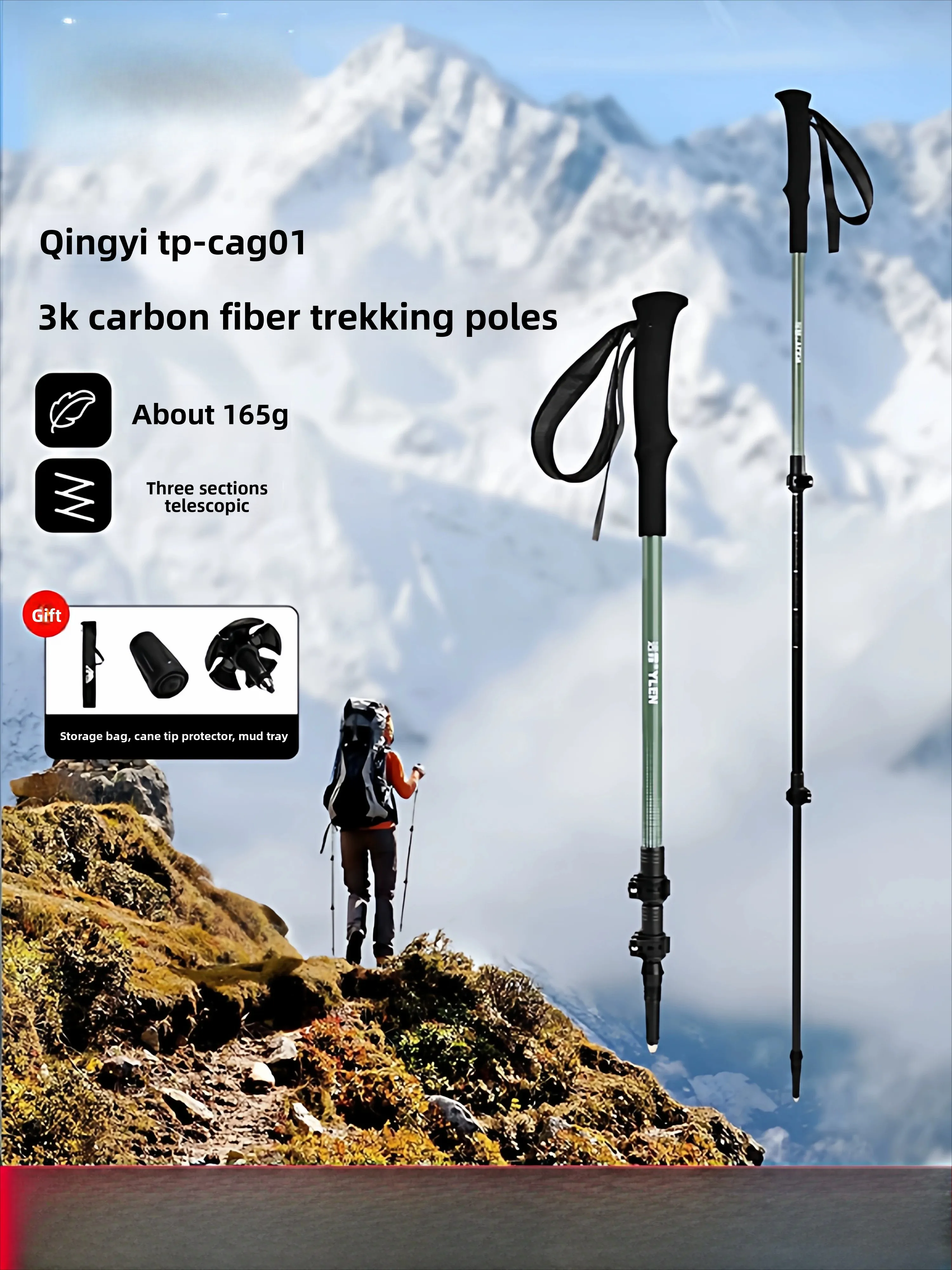 Trekking Pole Carbon - Professional 3K Carbon Fiber Trekking Poles