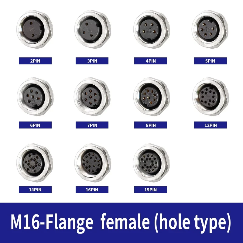 

5/10/20PCS J09 Reverse installation aviation flange female socket IP67 waterproof M16-2 3 4 5 6 7 8 12 19 24pins metal connector