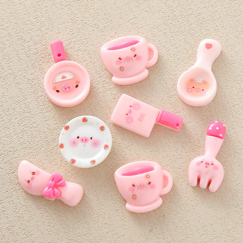 100pcs Kawaii Cartoon Pooh Bear Cookies, pig Tableware Resin Scrapbook DIY jewelry Dollhouse Decorating Accessories