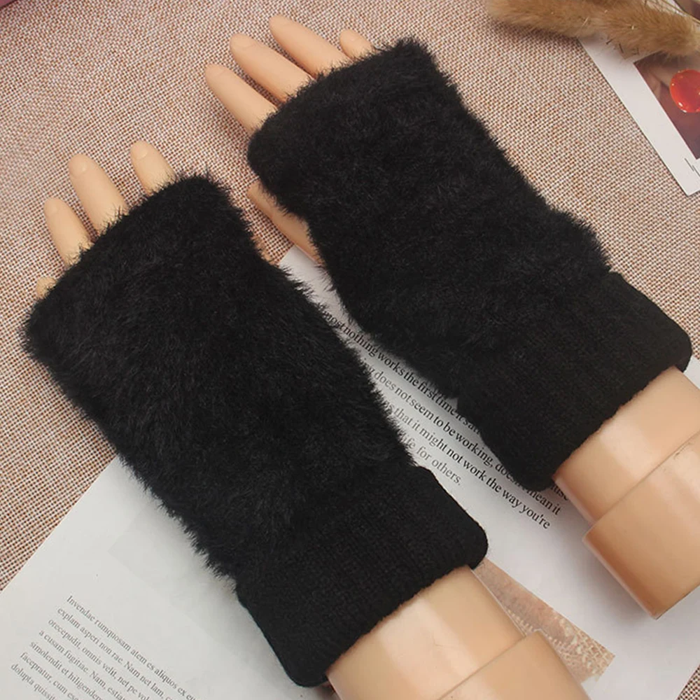 

Women Winter Gloves TouchScreen Furry Warm Gloves Knitted Stretch Half Finger Guantes Mobile Phone Touchscreen Gloves Mittens