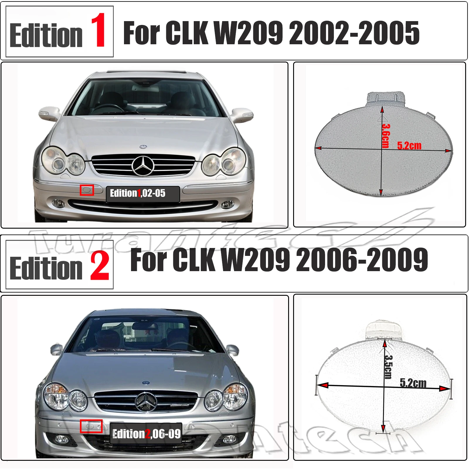 Image of Vordere Abschleppabdeckung für 02–09 Mercedes-Benz CLK W209, passend für 200 220 240 270 280 320 350 500 550 55 AMG 63 AMG Stoßstangenhaken-Ösen-Abschleppkappe