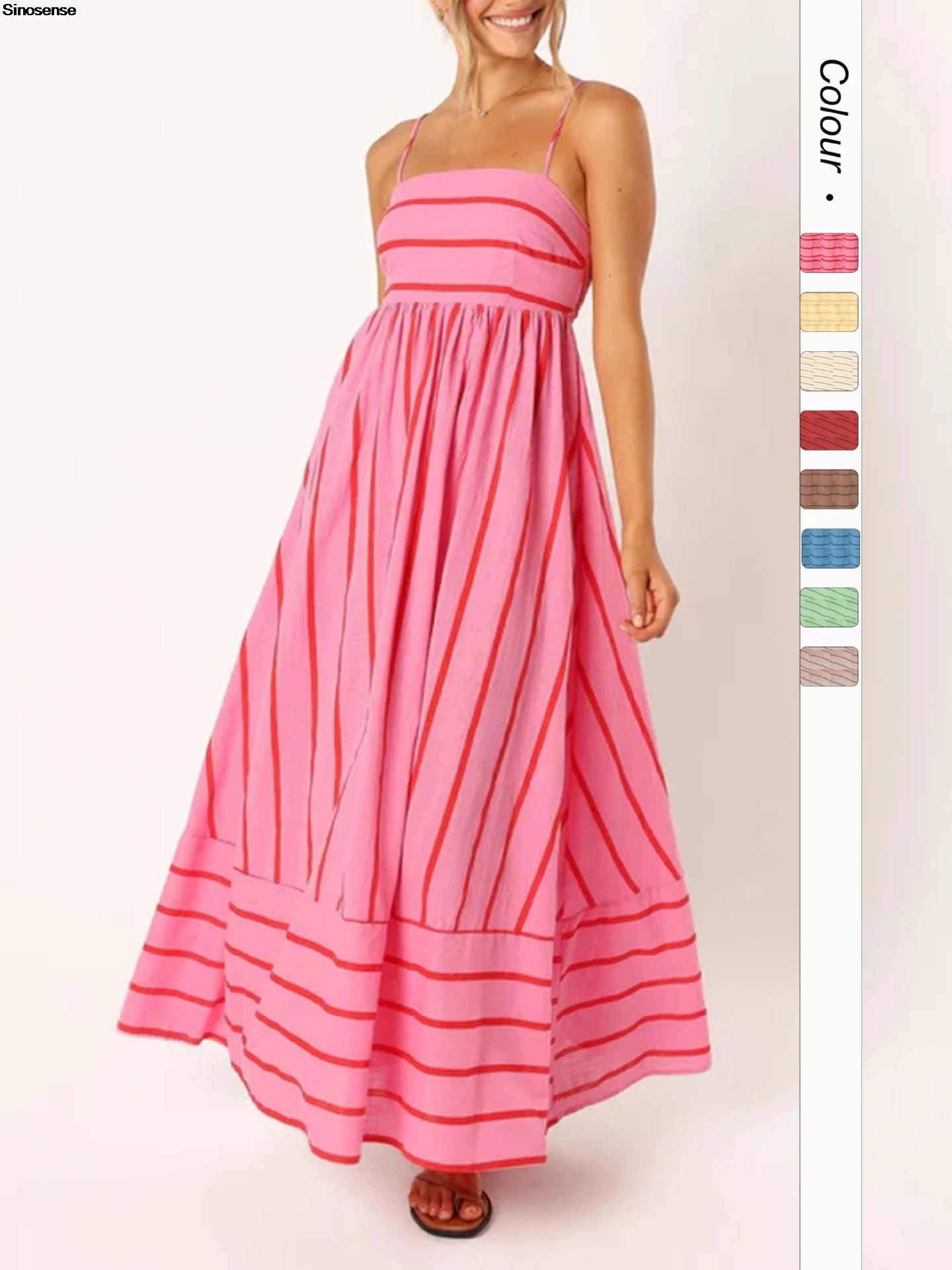 

Women's Striped Back Smocked Maxi Dress Sexy Spaghetti Strap Cut Out Flowy Swing Long Dress Y2K Street Dating Vacation Dress