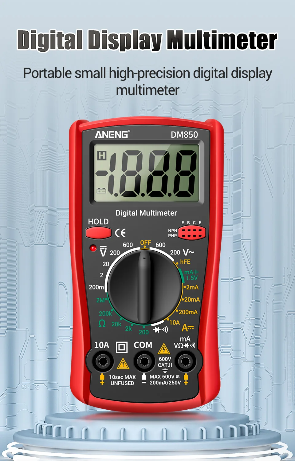 ANENG DM850 Digitalmultimeter, automatisch, professionell, 1999, zählt, Auto-AC/DC-Spannungsprüfer, Ohm-Strom-Amperemeter-Detektor-Werkzeug – Detail 2