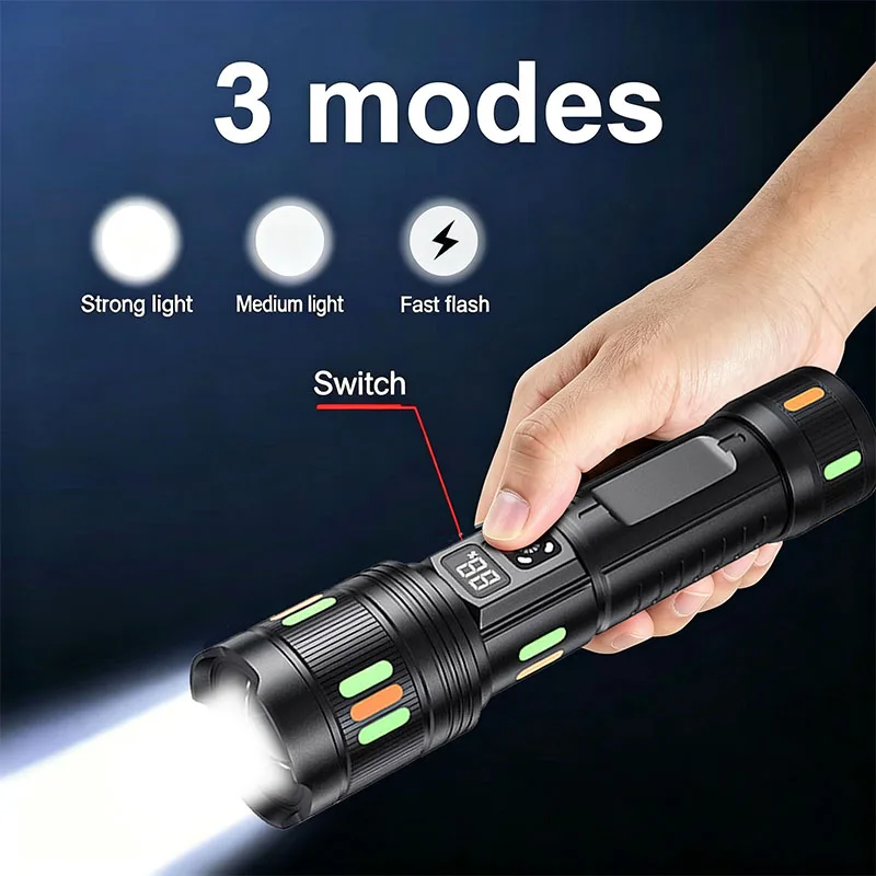 2PCS Aluminum Alloy Rechargeable LED Flashlight High Power Long Shot Zoomable Torch Light For Camping